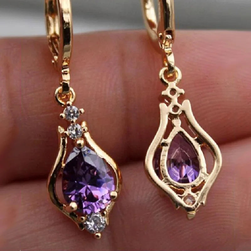 Luxury Trendy Purple Water Drop Crystal Dangle Earrings for Women Charm Wedding Bride Party Korea Earring Jewelry Accessory Gift