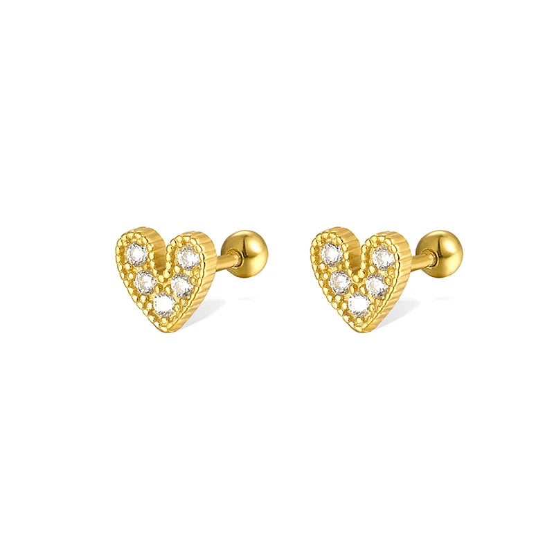 WANTME 925 Sterling Silver Fashion Love Butterfly Romantic Star Crown Screw Stud Earrings for Women Ear Bone Piercing Jewelry