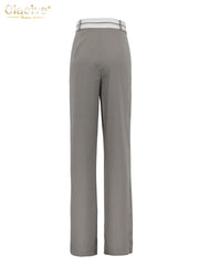 Elegant Loose Gray Office Women Pants Fashion High Waist Straight Trousers