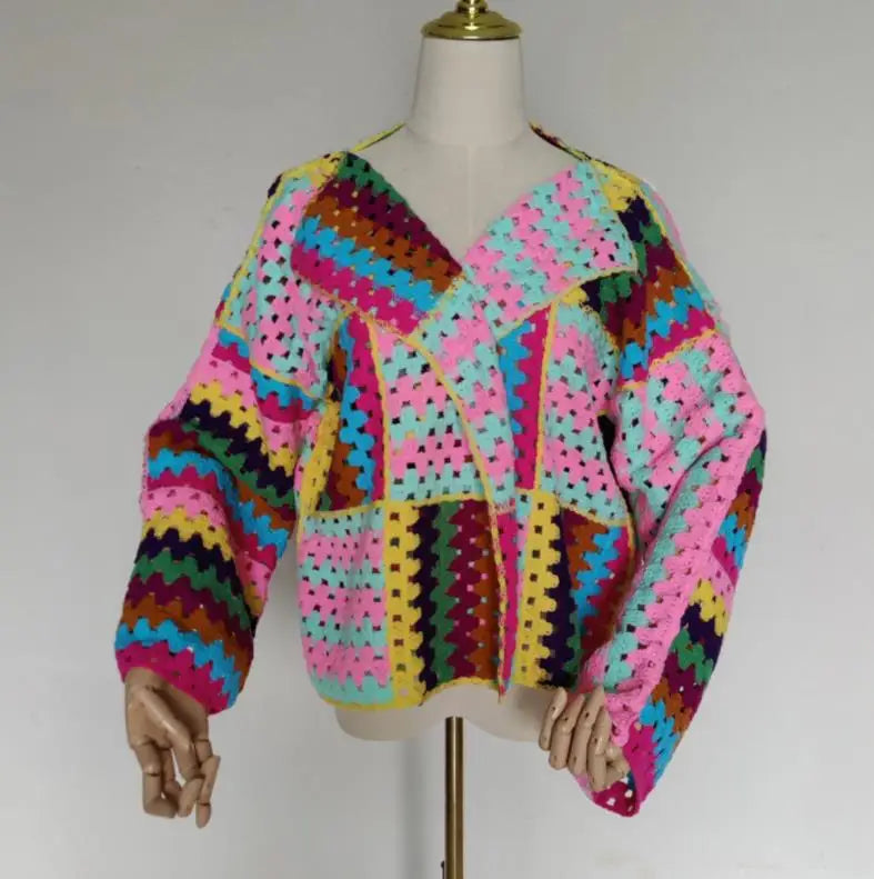 Colorful Sweater Coat Women's Autumn Fashion Unique Top Style Slim and Versatile
