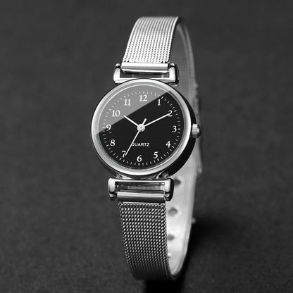 2PCS Fashion Women Quartz Watch Steel Mesh Band Watches Opening Cuff Bracelet Bangle Set（Without Box）