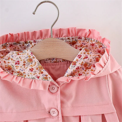 Spring And Autumn Children'S Coat Girls Sweet Solid Hooded Cotton Loose Windbreaker Toddler Daily Outwear