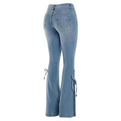 Denim Jeans Women High Waist Flared Trousers Stretch Denim Pants