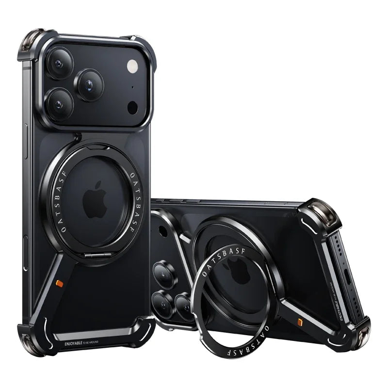 Eary Metal Magnetic Phone Case for iPhone 17 Pro Max/17 Pro/17 Air Magsafe 360°Rotate Stand Frameless Shockproof Protector Cover