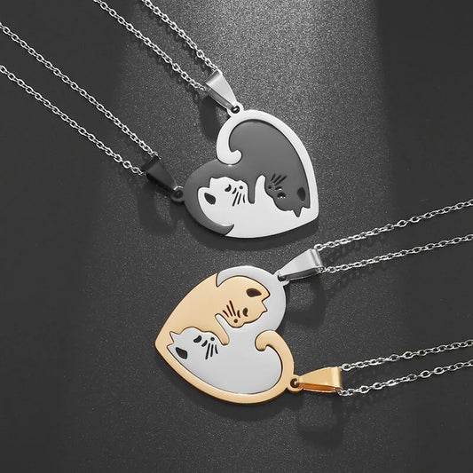 Hug Love Pet Cat Pairing Couple Necklace Fashion Stainless Steel Men Women