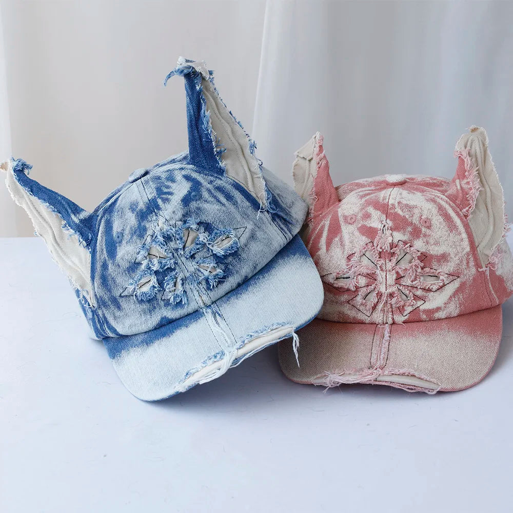 NEW Designer y2k wasteland style personalized cowboy perforated baseball cap women's three-dimensional ears street duckbill cap