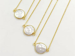 Amazing Elegant White Freshwater Pearl Coin Necklace In 18K Real Gold Plated