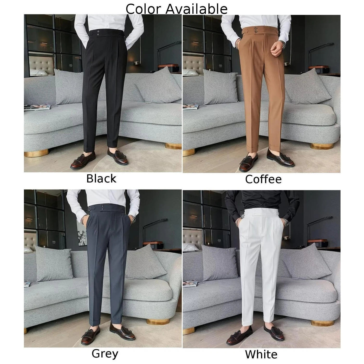 Male Trousers Suit Pants Spring Summer British Style Polyester Slight Stretch Slim Straight