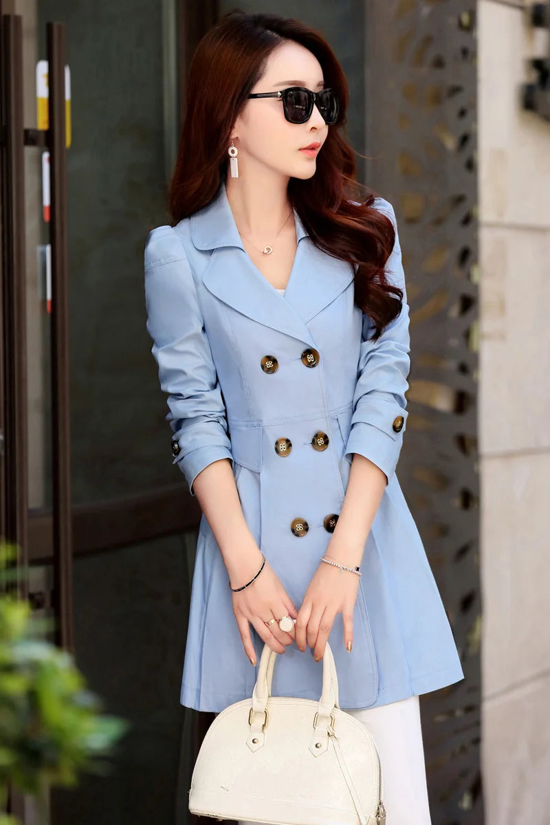 Trench Coat Women Double-Breasted Trench Coat Lace Female Autumn Casual Coats