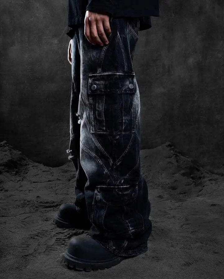 Gothic Punk Y2k Jeans for Men Retro Black Rock Ripped Baggy Jeans