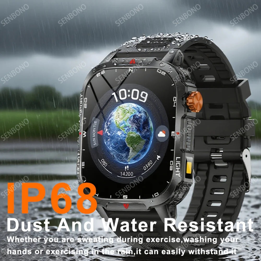 SENBONO Men's Smart Watch 1100mAh Battery 25+ Day Use Time Bluetooth Call Compass IP68 Waterproof Sport Smartwatch For Men Women