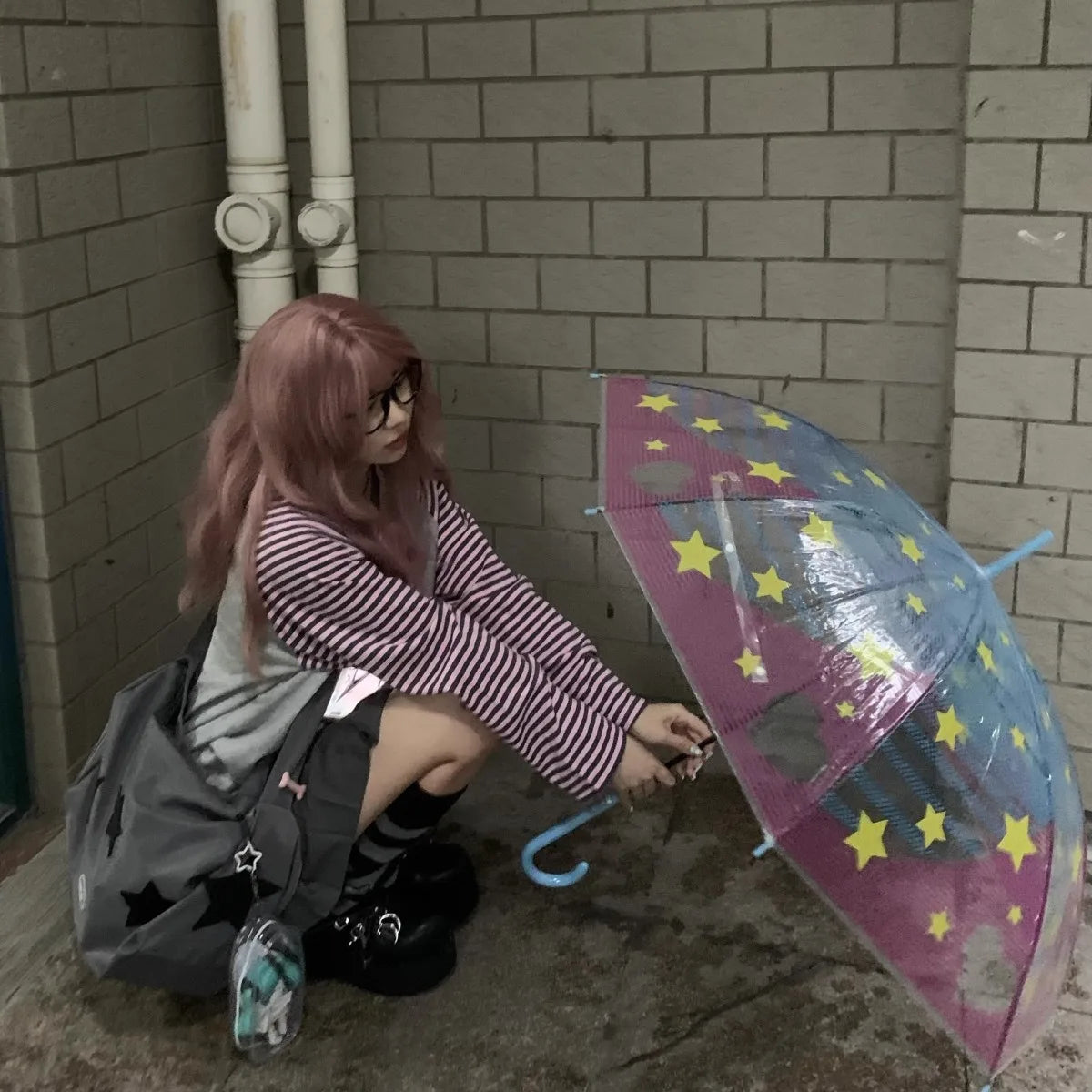 Y2k Harajuku Kawaii Striped Hoodie Women Japanese Fashion Patchwork