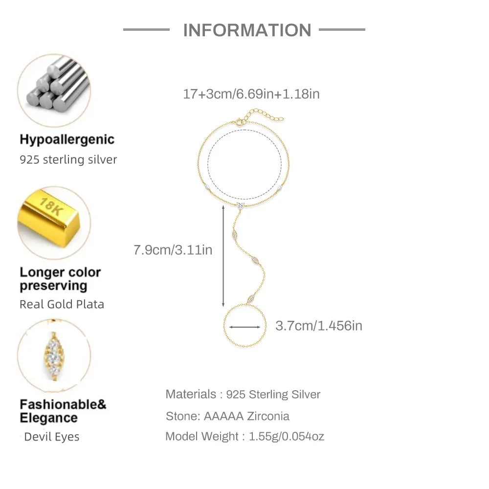 ROXI 925 Sterling Silver Evil eyes Blue/White Zircon Bracelet With Finger Design For Women Hand Chain Bracelet Party Jewelry