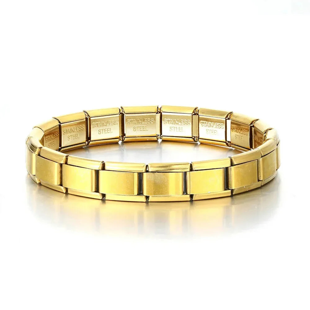 Italian Charm Link for Women Men 9mm Width Silver Gold Color Chain Stainless Steel Bracelet on Hand DIY Making Jewelry Wholesale