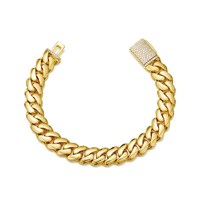 Hip Hop Rock Stainless Steel Rhombus Cuban Miami Link Chain Bracelets for Men Bling Iced Out Rapper Jewelry Gold Silver Color
