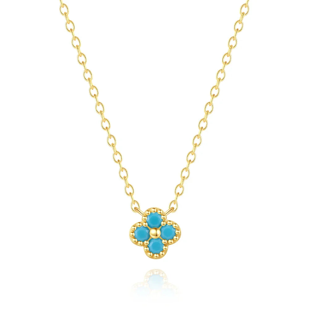 ROXI 100% 925 Sterling Silver Turquoise Crystal Petal Patter Pendant Necklaces For Women Delicate Wedding Jewelry Collar Mujer