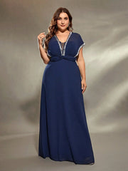 Mgiacy plus size V-neck Silver sequin Lace Bat-sleeve waist kink A swing long dress