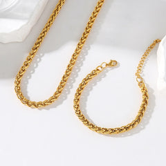 316L Stainless Steel Chains Necklaces Bracelet Jewelry Set For Women Gold Color Metal