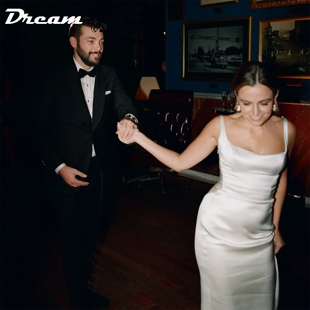 White Bridesmaid Dresses: Back Draped Cowl Satin Sheath Wedding Dress Simple