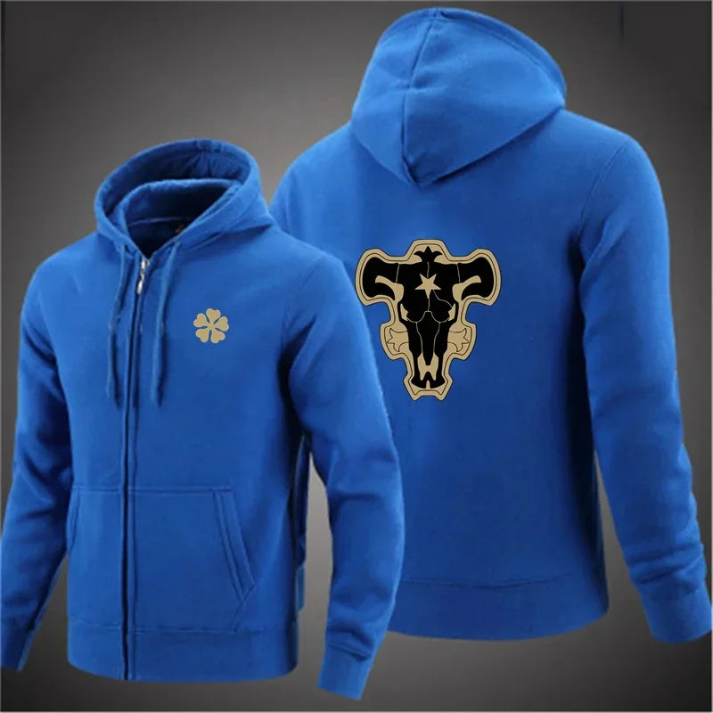 Fashion Casual Black Clover Black Bulls Zipper Hoodie Hip Hop Street Wear Sweatshirts Skateboard Men/Woman Pullover Hoodies
