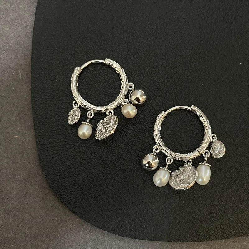 New 925 Sterling Silver Hoop Earrings Pearl Droplet Irregular Vintage Punk For Women Girl Gift Jewelry Dropshipping Wholesale
