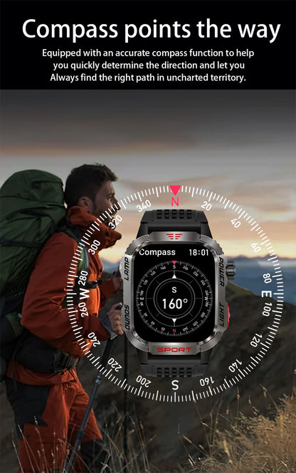 New Military GPS Smart Watch Men Flashlight Compass Waterproof Outdoor Sport Tracker Bluetooth Call Heart Rate Smartwatches Man