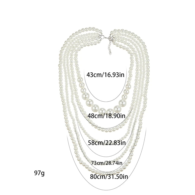 Vintage Imitation Pearl Choker Necklace Art Deco Flapper Accessories for Women White