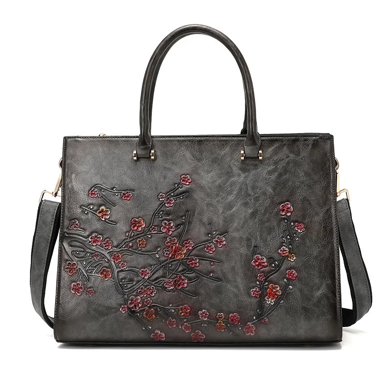 Vintage Embossed Women Shoulder Bag Leather Top-handle Bags Ladies