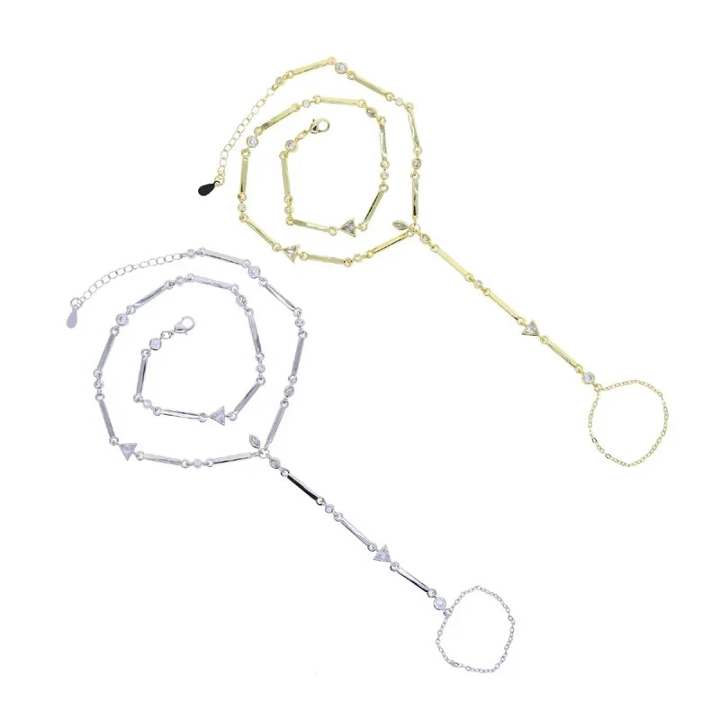 High Quality Long Tassel With Slippy Bar Bling Round Oval Triangle CZ Setting Women Unique Bracelet Wrap One's Finger Jewelry