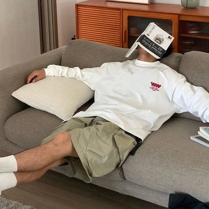 American Casual White T-shirt Men's Autumn 2025 New 100% Cotton Oversize Long sleeved Sports Gym T-shirt Y2k Tops Men clothing