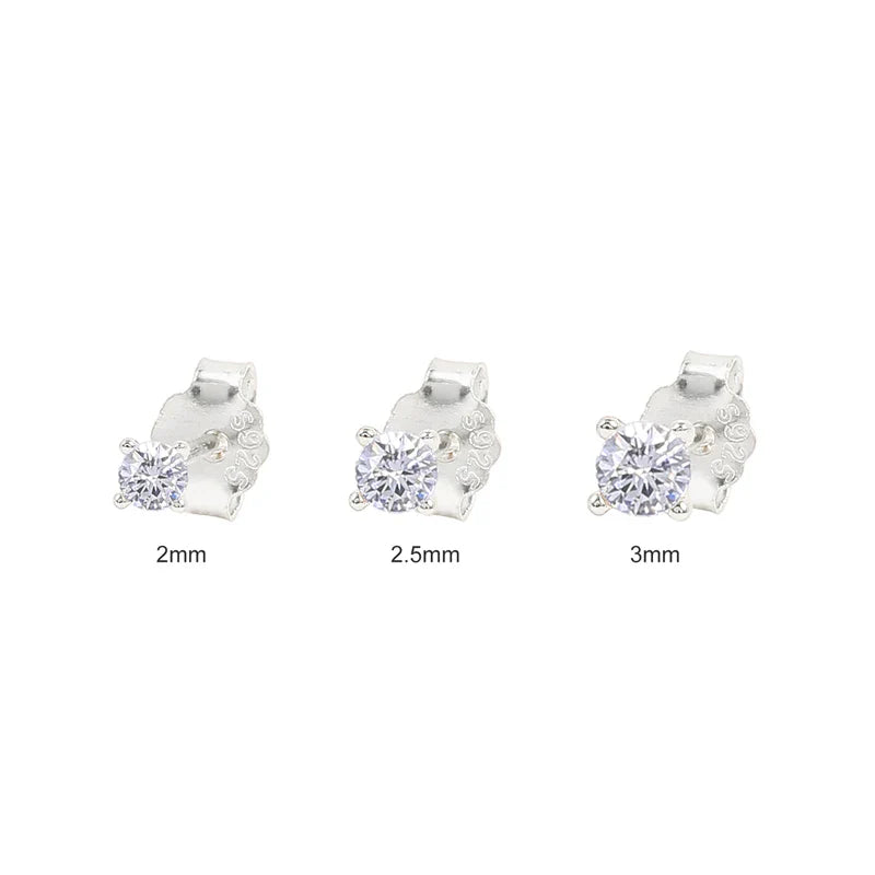 CANNER 3pcs/set Bling Zircon Earring 925 Sterling Silver Cute Mini Heart Star Stud Earrings Ear Bone Earlobe Piercing Jewerly