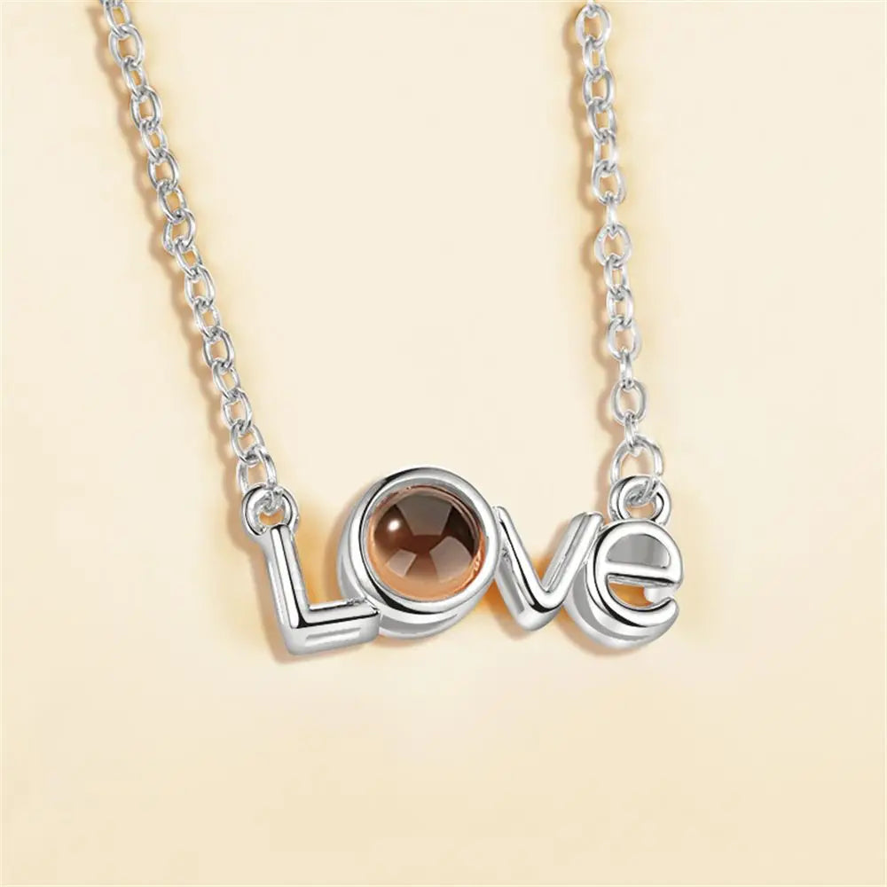 Letter Projection Necklace 100 Languages I Love You Pendant Necklace Women Jewelry Collier Femme Bijoux Best Friends Gifts