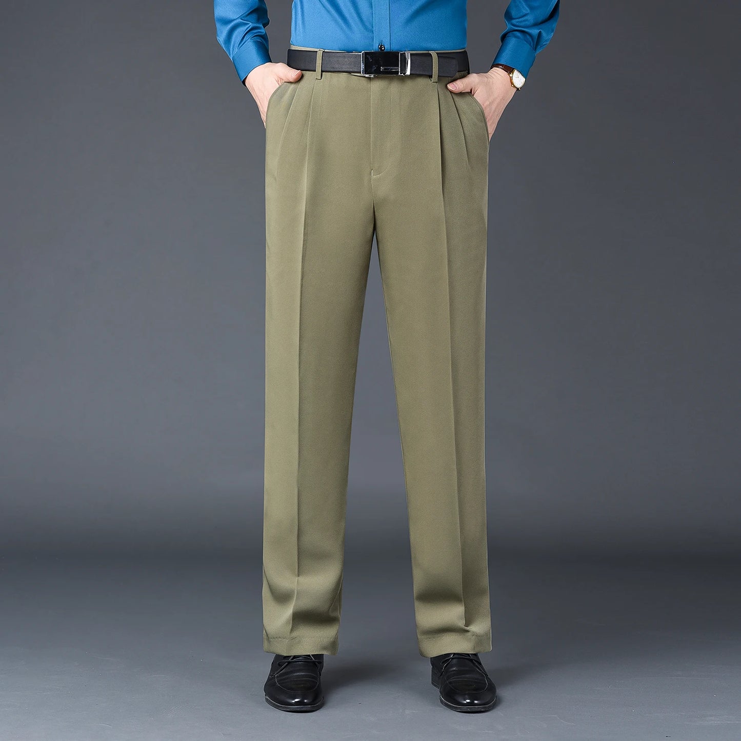 Autumn Thicken Suit Trousers for Male Double Pleated Black Gray Blue Khaki Dress Suit Pants