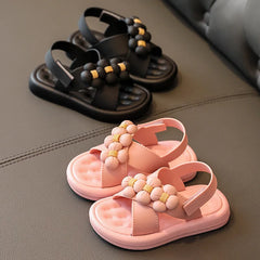 Kids Girls Sandals Platform Flats Princess Flower Children's Baby Summer Shoes Pink Soft