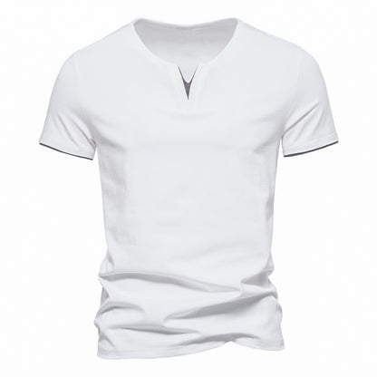 Mens Short Sleeve Henley Shirts Casual Cotton Slim Fit Basic Summer V Neck T-Shirt
