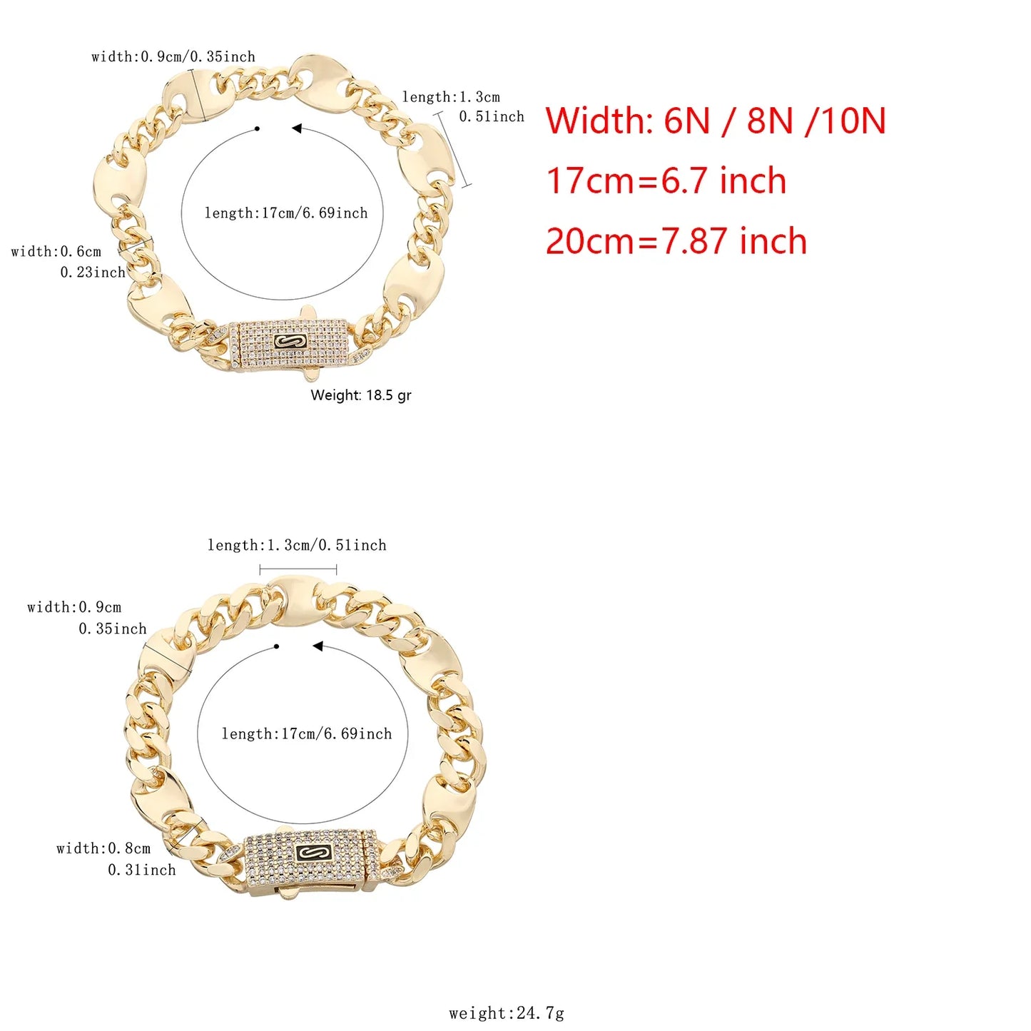 14K Monaco new chain for men and women, brass, cubic zirconia, fashionable Monaco bracelet for men and women