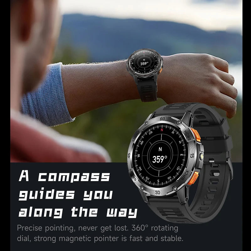 5ATM LED Flashlight Smart Watch Men 100+ Sports Modes Health Monitor Man Watches Bluetooth Call Men Smartwatches For Android ios