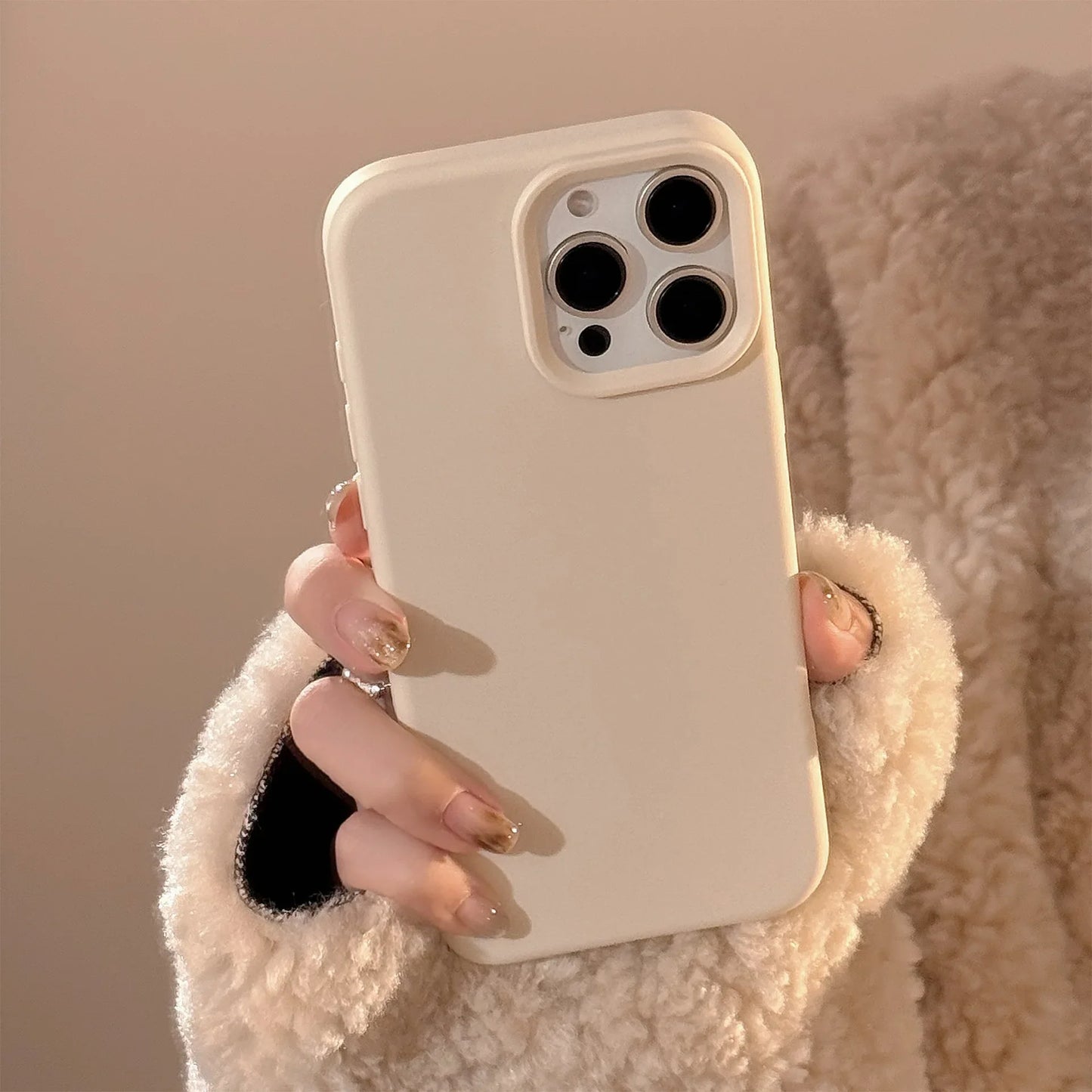Minimalist Brown Gray Cream White Phone Cases for iPhone 16 Plus Pro Max 15 14 13 12 11 Winter Style Protective Phone Covers