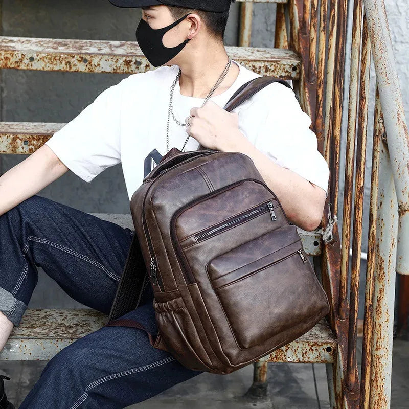 High QualityUSBCharging Backpack MenPULeather Large Capacity Computer Backpack School Backpack for Teenage Boys