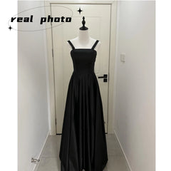 A Line Wedding Dresses Fashion Spaghetti Straps Floor-length Bridal Dress Black