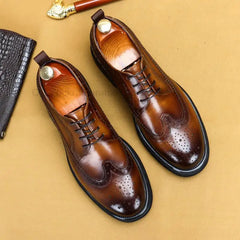 Brogue Oxfords Leather Men Shoes Genuine Leather Fashion Derby Shoes