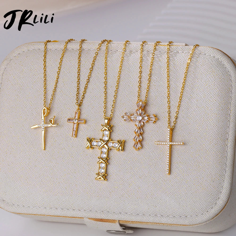 Cross Pendant Necklace for Women Gold Color Stainless Steel Collar Necklaces