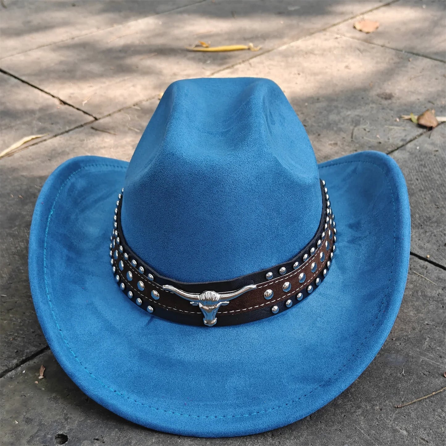 Retro Suede Leather Western Cowboy Fedora Hat for Men Women Bull Head Accessories Fashion Travel Party Hat Denim Hat sombrero