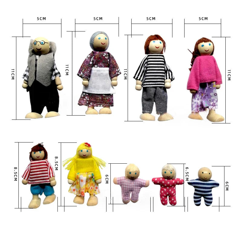 Kids Wooden Furniture Miniature Play Toy Mini Dolls Set Figures Family Humanoid Doll Children House Boys Girls Pretend Gifts