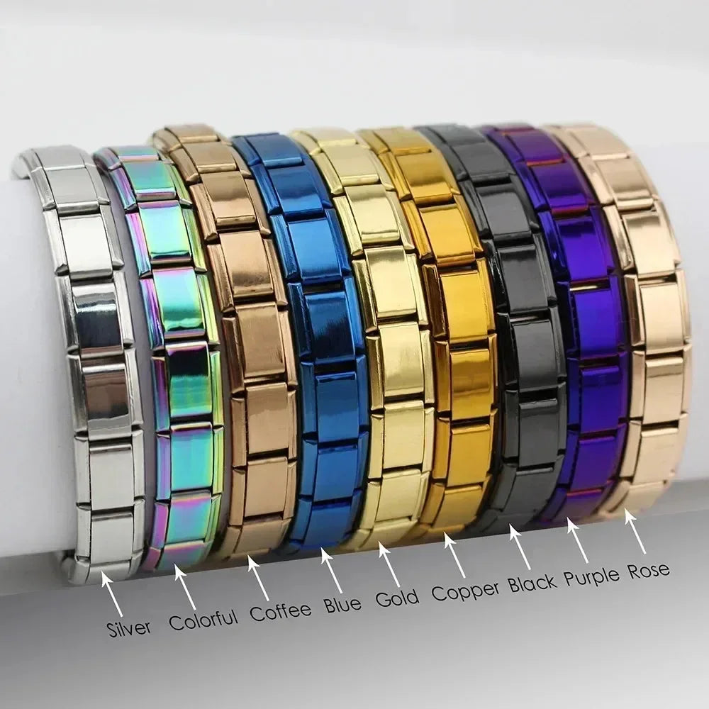 20pcs Wholesale charms italian Stainless Steel 9mm Colorful Style Elastic Bracelet for Woman Men DIY Making Gift Dropshipping
