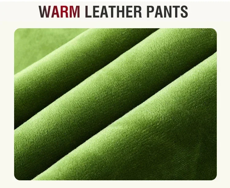 Women's Pants Velvet PU Leather Leggings Winter Ladies High Waist Fleece