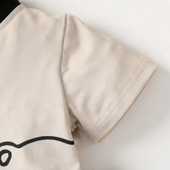 2PCS Child Boy Clothes Set Bear Print Button Style Short Sleeve Top+Shorts Fashiona Birthday Party Outfit For Kid Boy 1-6 Years