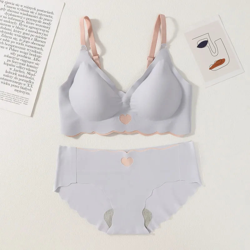 Seamless Bra Set Women Wireless Bras Lingerie Set Deep V Tops Soft