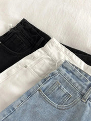 Korean High Waist Raw Edge Denim Shorts Women Summer Basic Button Pocket Jean