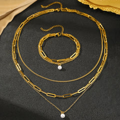 Stainless Steel Jewelry Set Elegant Delicate Pearl Pendant Jewelry Set Luxury Multi-Layer